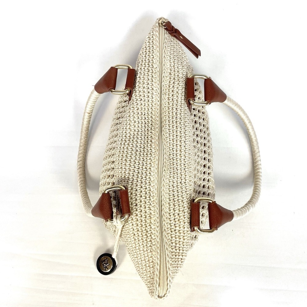 The Sak Cambria Crochet Tote Bag Gold Lined Boho Woven Shoulder Purse - Picture 6 of 13